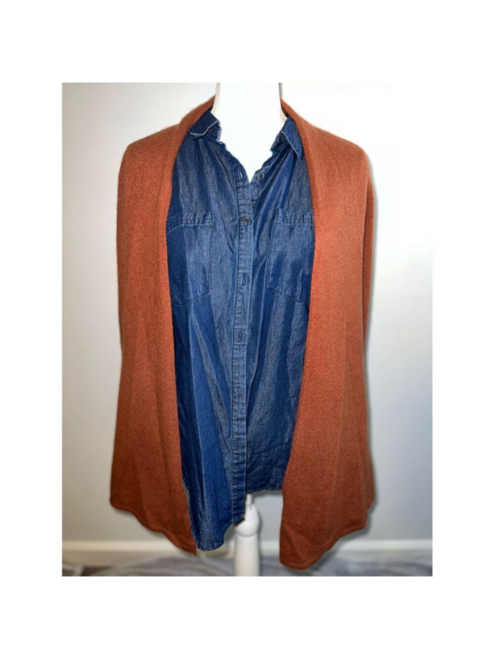 100% Cashmere Orange Cardigan Sweater SMALL